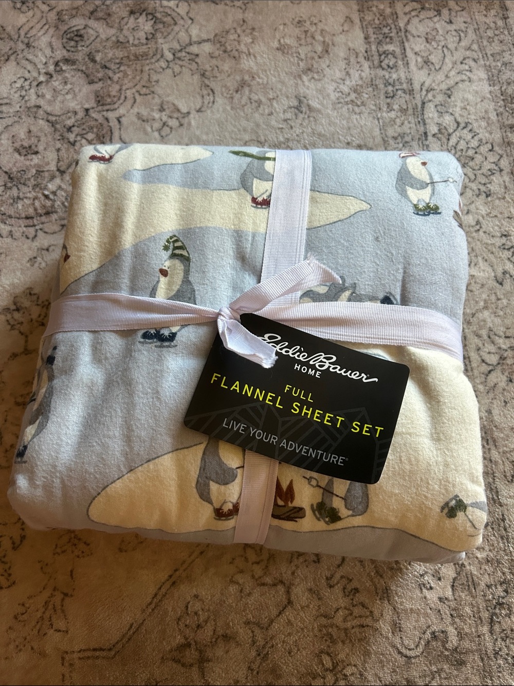 Eddie Bauer Flannel Sheet Set in Light Blue, Cream, Gray